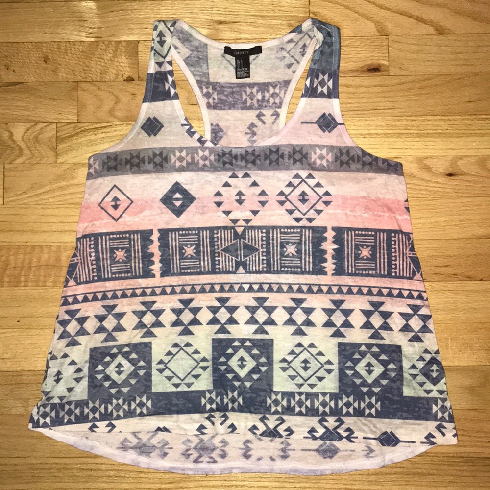 Multi Color Aztec Print Racer Back Tank Top